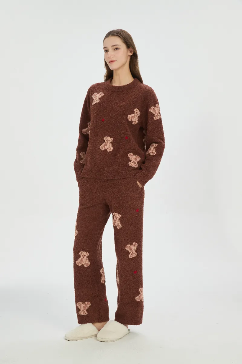 Brown Soft Fleece Pajamas para sa mga Babae