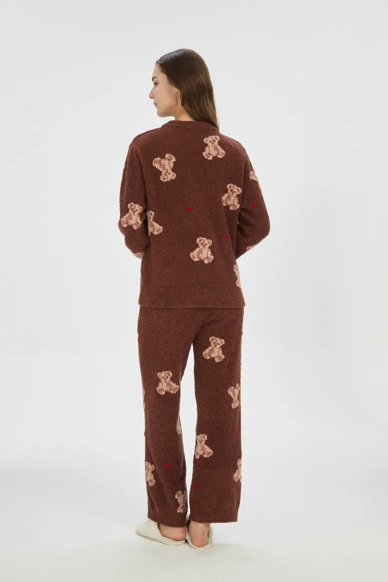 Brown Soft Fleece Pajamas para sa mga Babae