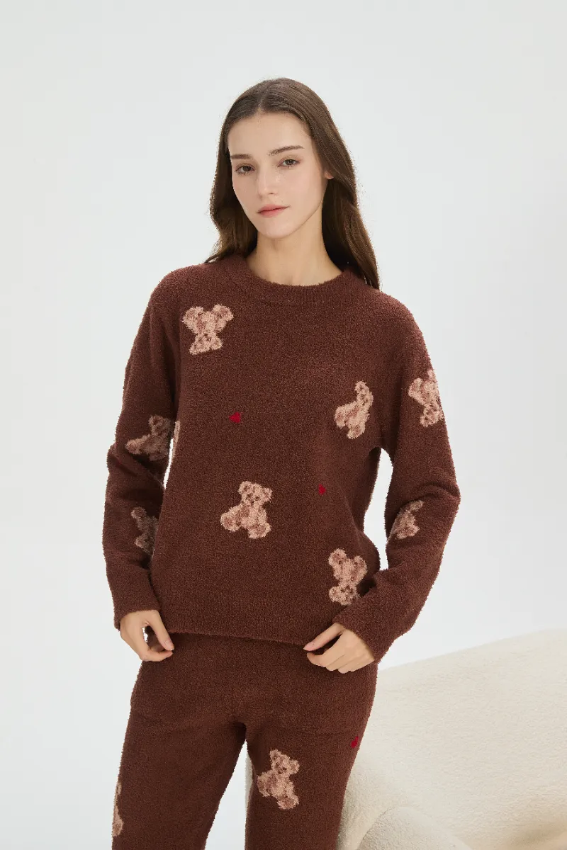 Brown Soft Fleece Pajamas para sa mga Babae