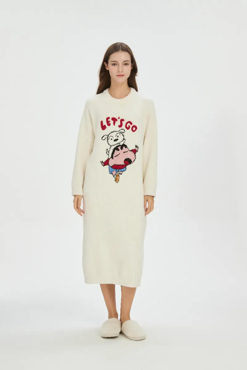 Beige-Colored Flannel Nightdress para sa mga Babae