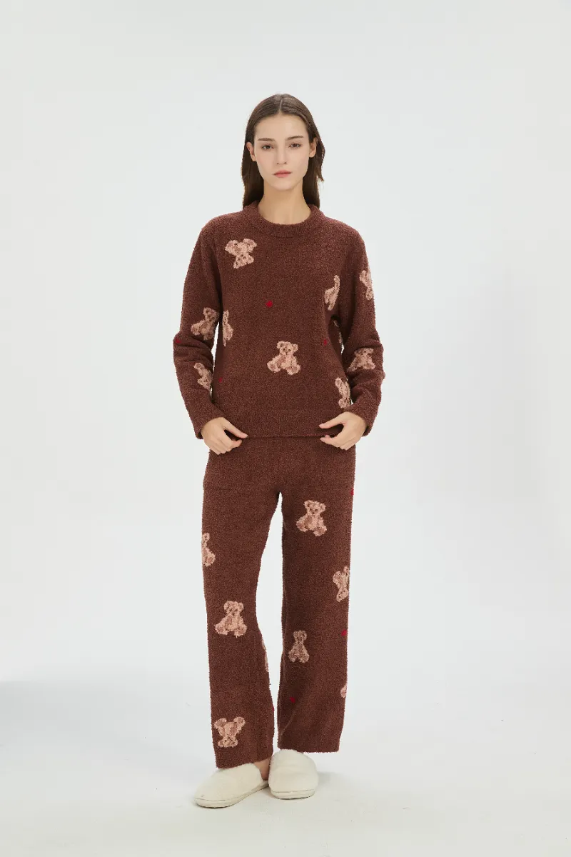 Brown Soft Fleece Pajamas para sa mga Babae