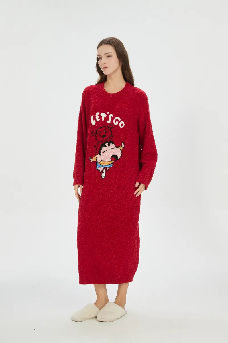 Red Soft Fleece Nightdress para sa mga Babae Red Soft Fleece Nightdress para sa mga Babae